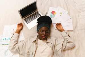 Digital burnout-fried woman mental health matters support stress anxiety